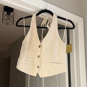Dynamite Linen XS Beige Button-Up Vest